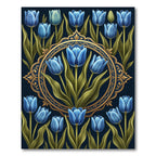 Ornate Blue Tulip Medallion Floral Rug