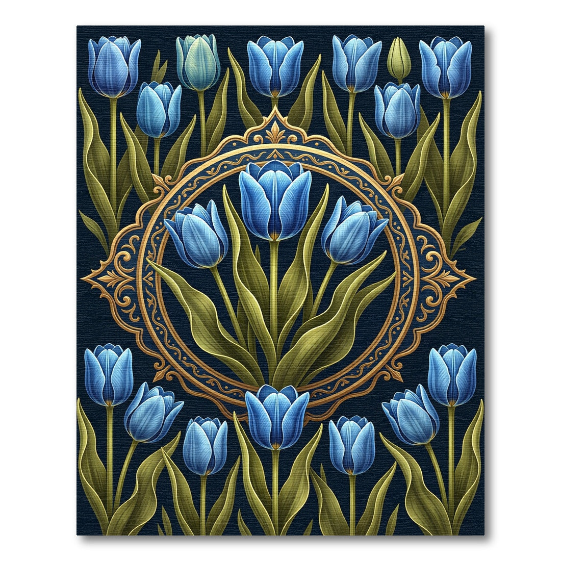 Ornate Blue Tulip Medallion Floral Rug