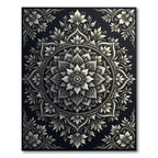 Ornate Black White Floral Mandala Rug