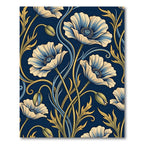 Art Nouveau Navy Blue Poppy Floral Rug