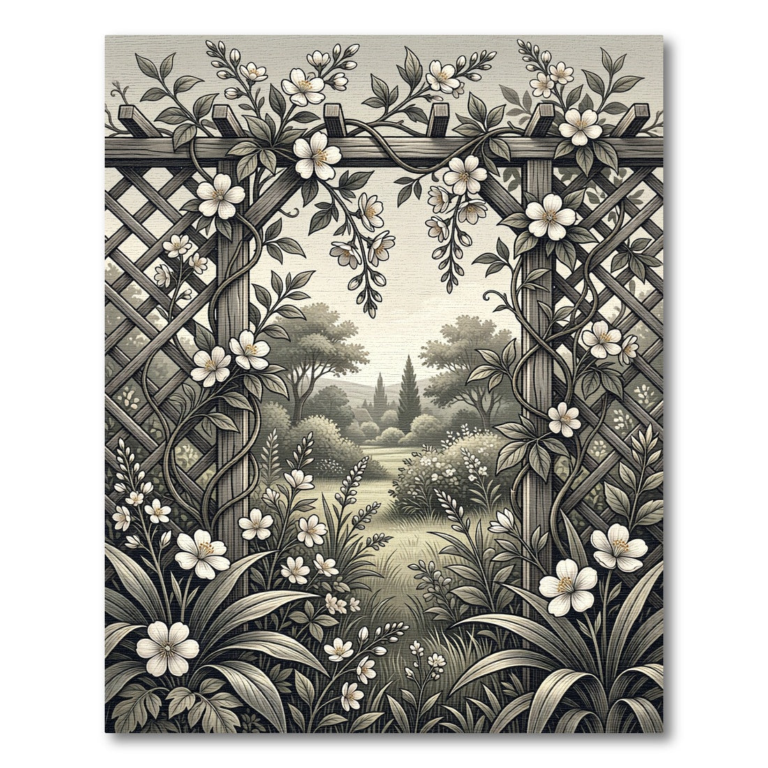 Vintage Garden Lattice White Blossom Rug