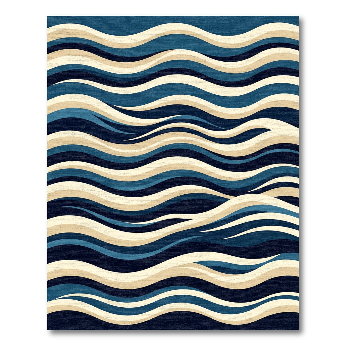 Modern Navy and Cream Abstract Waves Rug