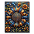 Golden Blue Floral Mandala Sun Flower Rug