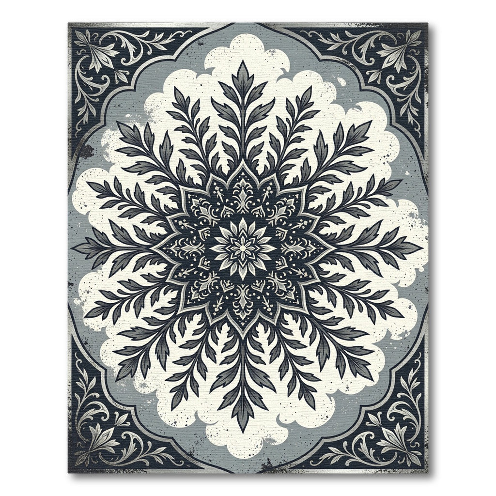 Sophisticated Slate Gray Floral Damask Rug