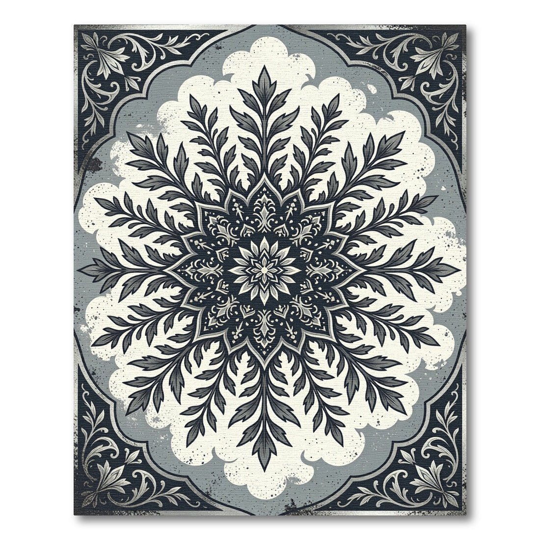 Sophisticated Slate Gray Floral Damask Rug