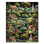 Whimsical Village Garden Fruit Trees Rug