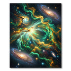 Stellar Nebula Swirl Gold Green Galaxy Rug