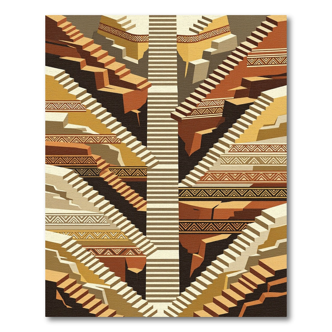 Geometric Terracotta Staircase Ascent Rug