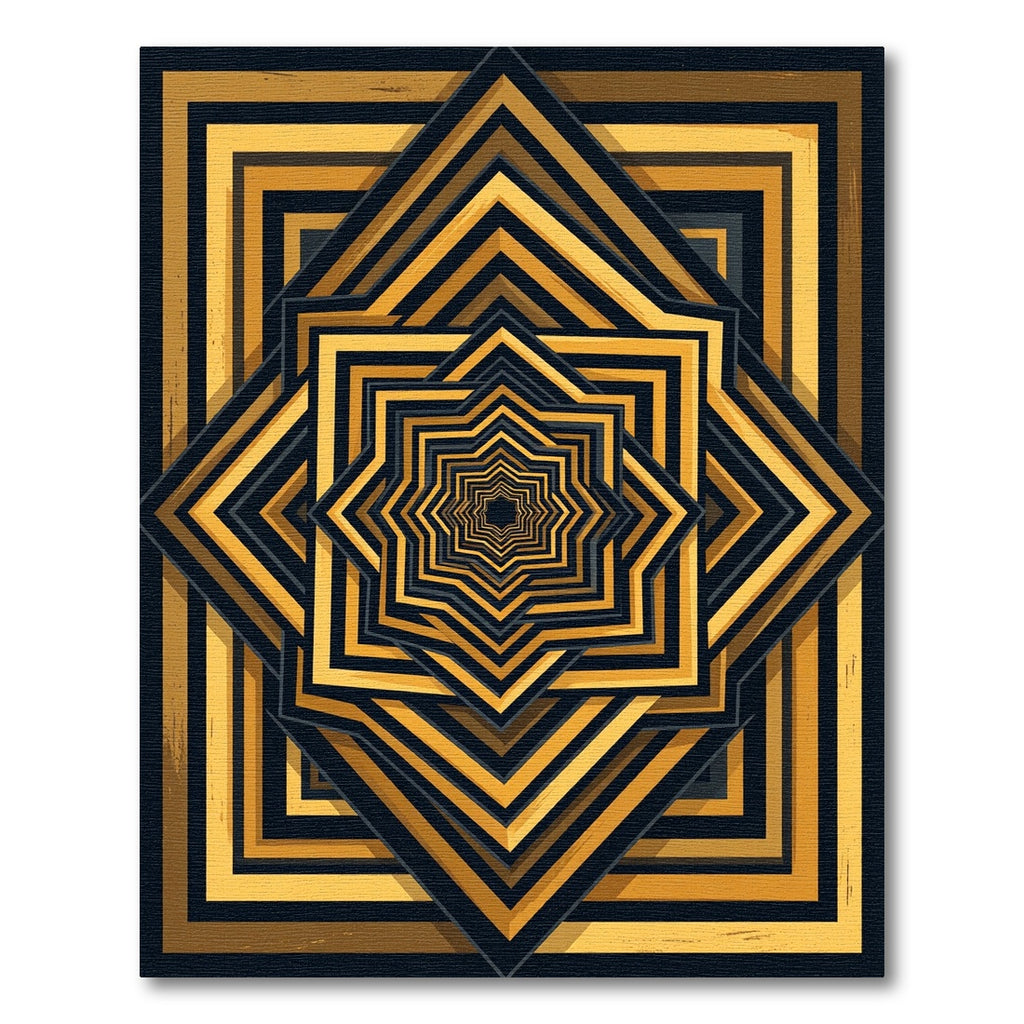 Golden Yellow Nested Star Geometry Rug
