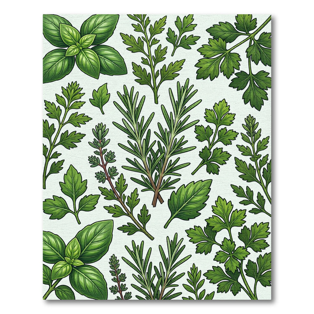 Lush Green Culinary Herb Botanical Illustration Rug