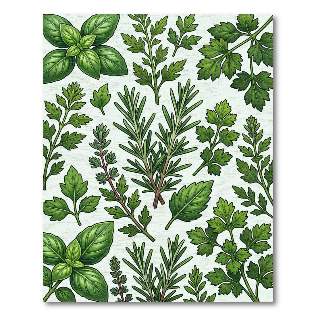 Lush Green Culinary Herb Botanical Illustration Rug