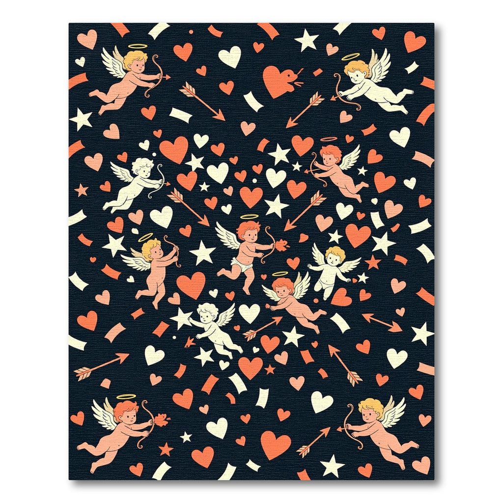 Playful Cupid Hearts and Stars Compositions Rug
