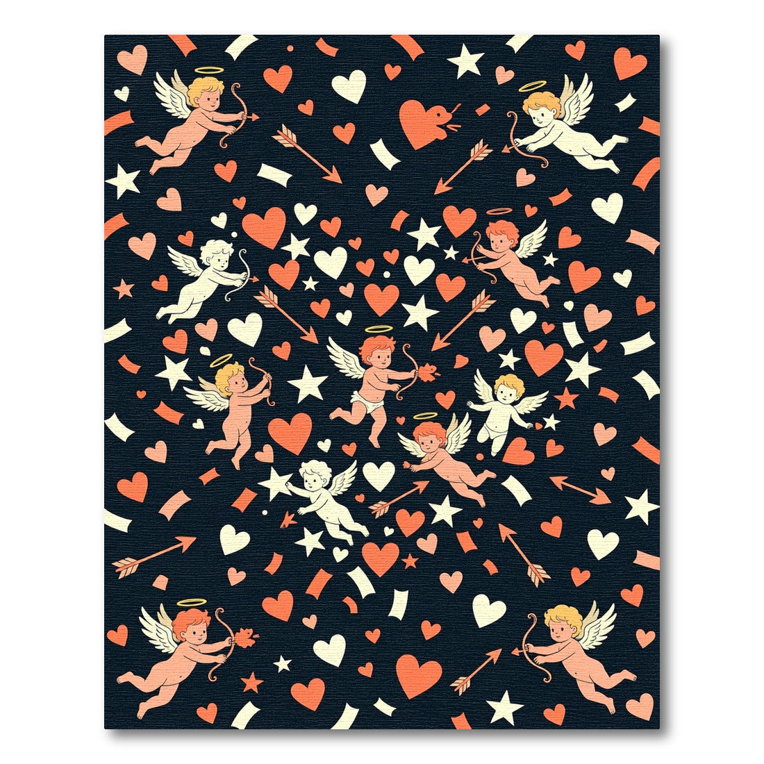 Playful Cupid Hearts and Stars Compositions Rug