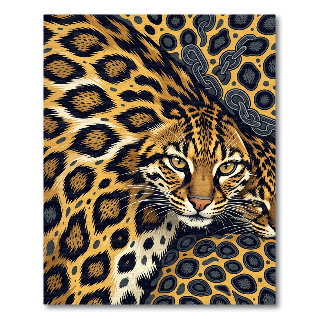 Golden Leopard Portrait with Chain Links Rug