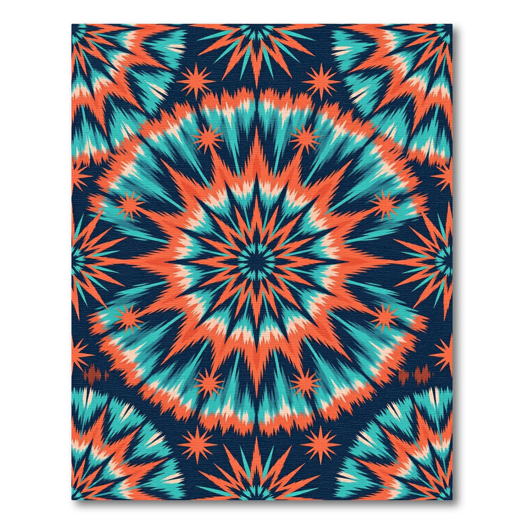 Vibrant Teal Orange Burst Mandala Rug