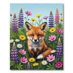 Cute Fox and Meadow Wildflowers Rug
