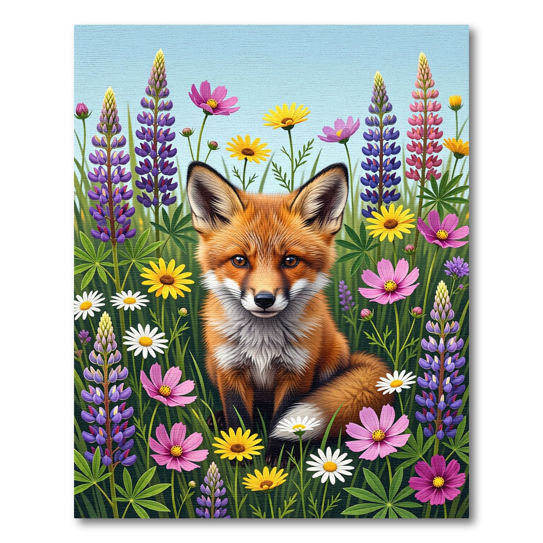 Cute Fox and Meadow Wildflowers Rug