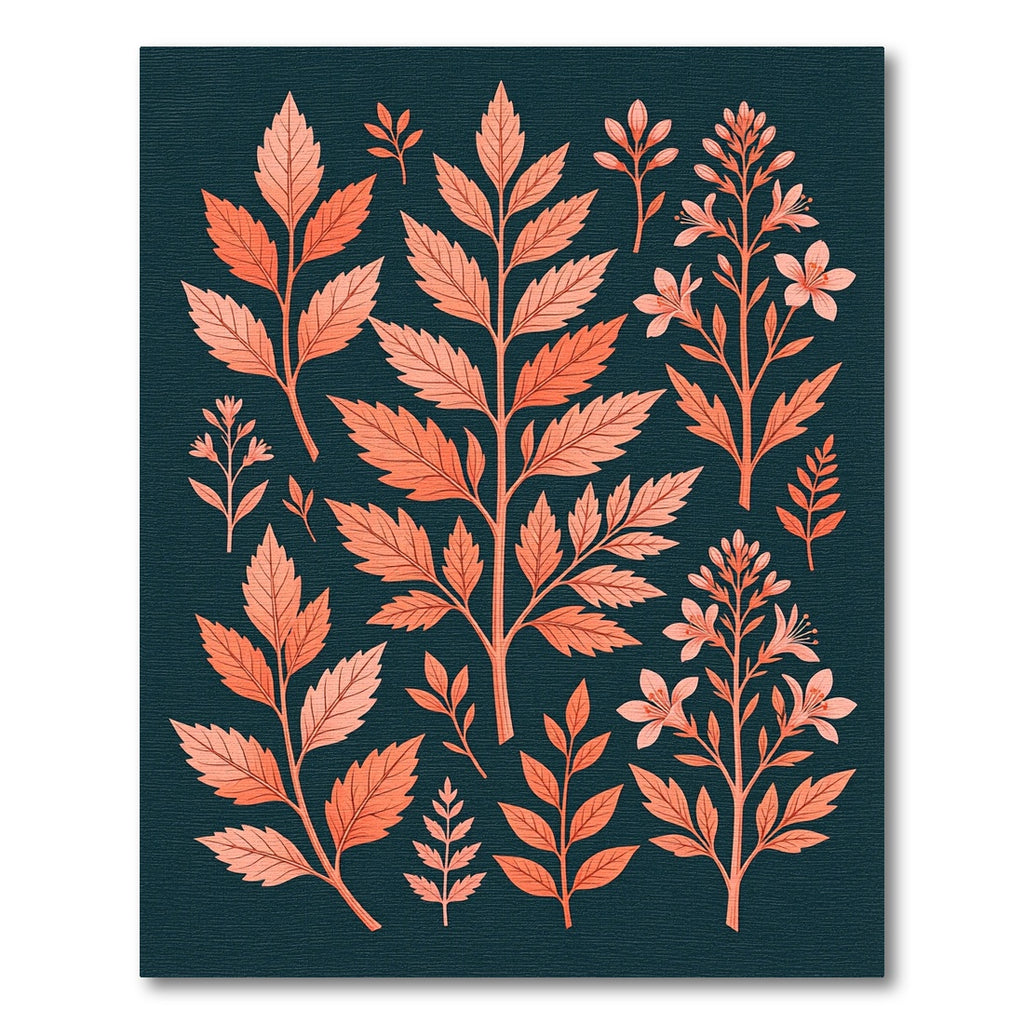 Coral Leaf Botanical Arrangement Rug