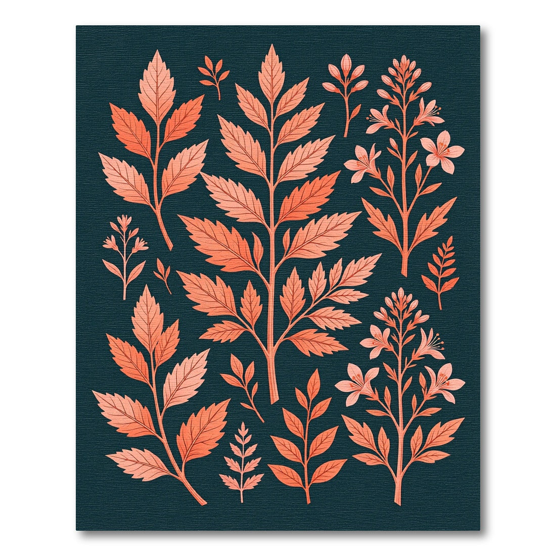 Coral Leaf Botanical Arrangement Rug