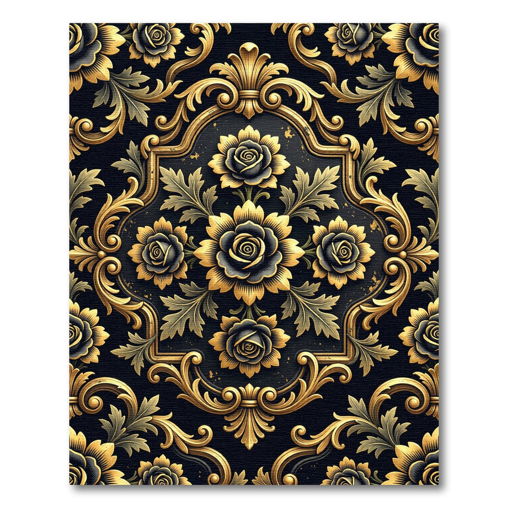 Gilded Black Rose Baroque Medallion Rug