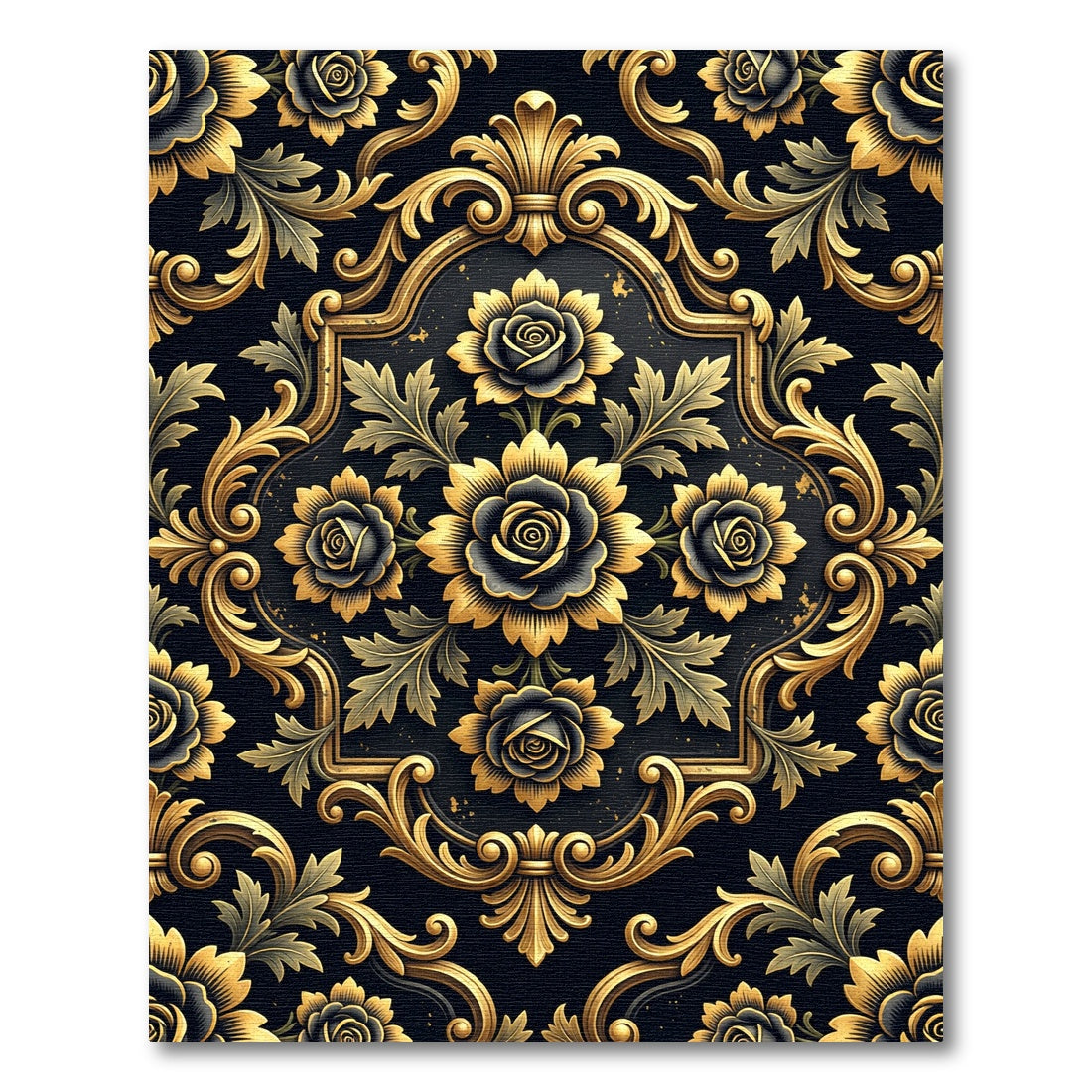 Gilded Black Rose Baroque Medallion Rug