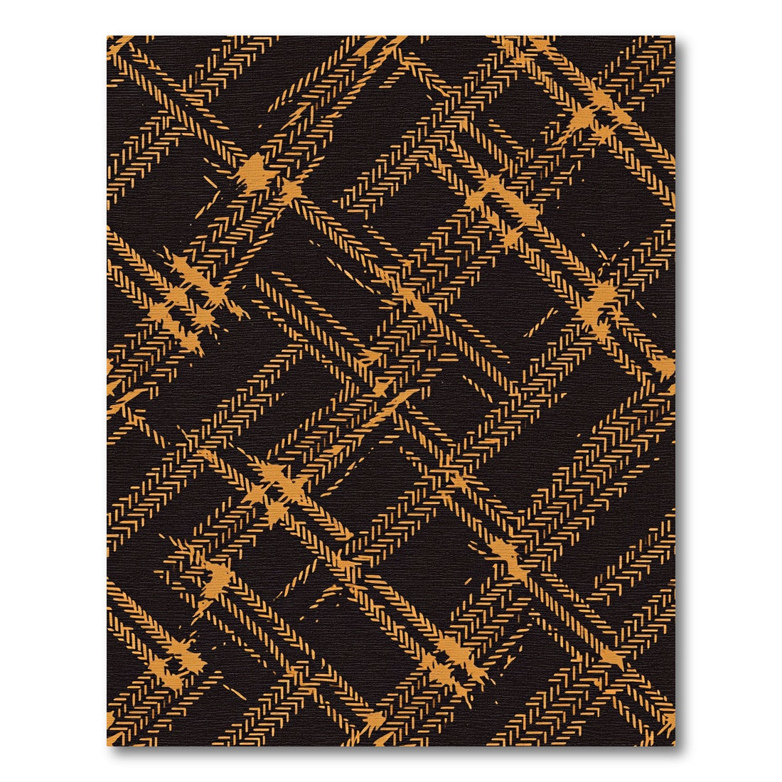 Golden Abstract Herringbone Plaid Grid Rug