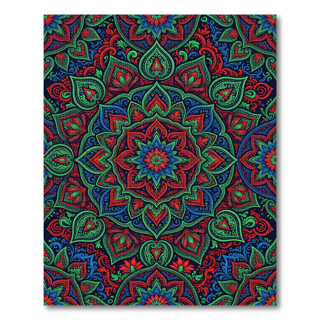 Vibrant Red and Blue Floral Mandala Rug