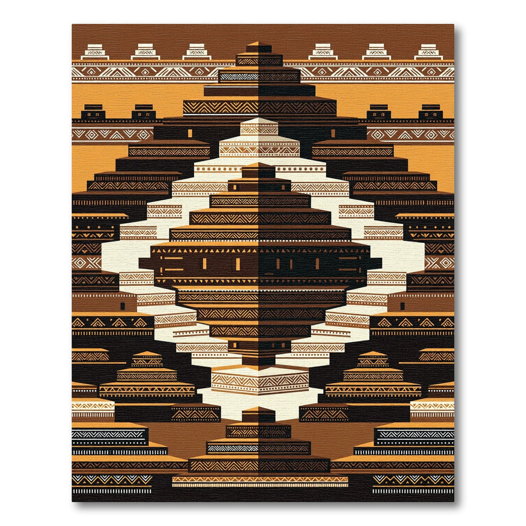 Abstract Terracotta Step Pyramid Geometric Art Rug