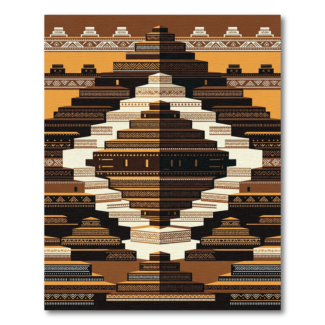 Abstract Terracotta Step Pyramid Geometric Art Rug
