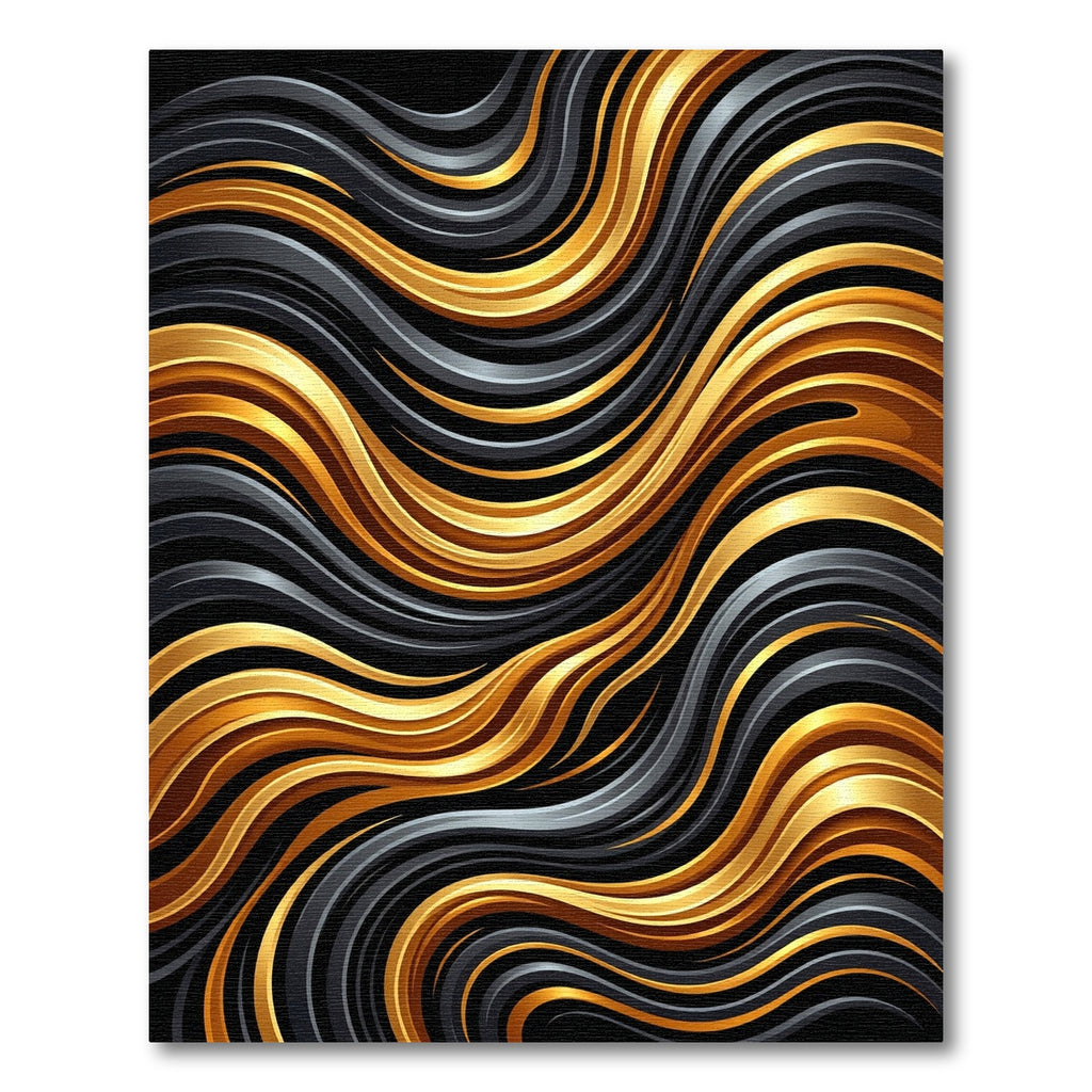 Luxurious Gold and Black Liquid Wave Rug