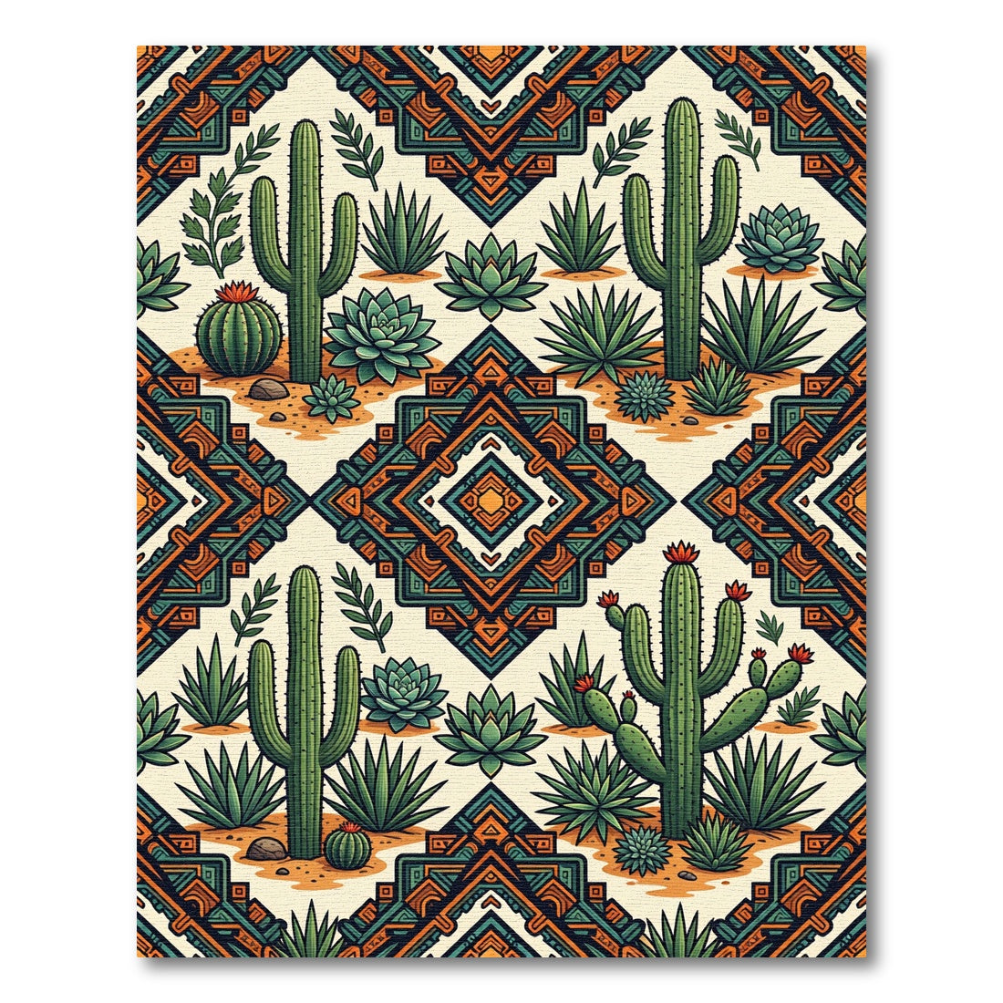 Earthy Southwestern Succulent Geometric Diamond Rug