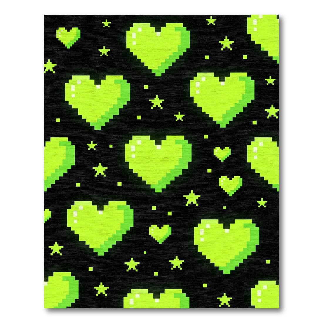 Neon Lime Pixelated Hearts and Stars Rug