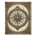 Antique Gold Compass Nautical Framed Map Rug