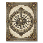 Antique Gold Compass Nautical Framed Map Rug