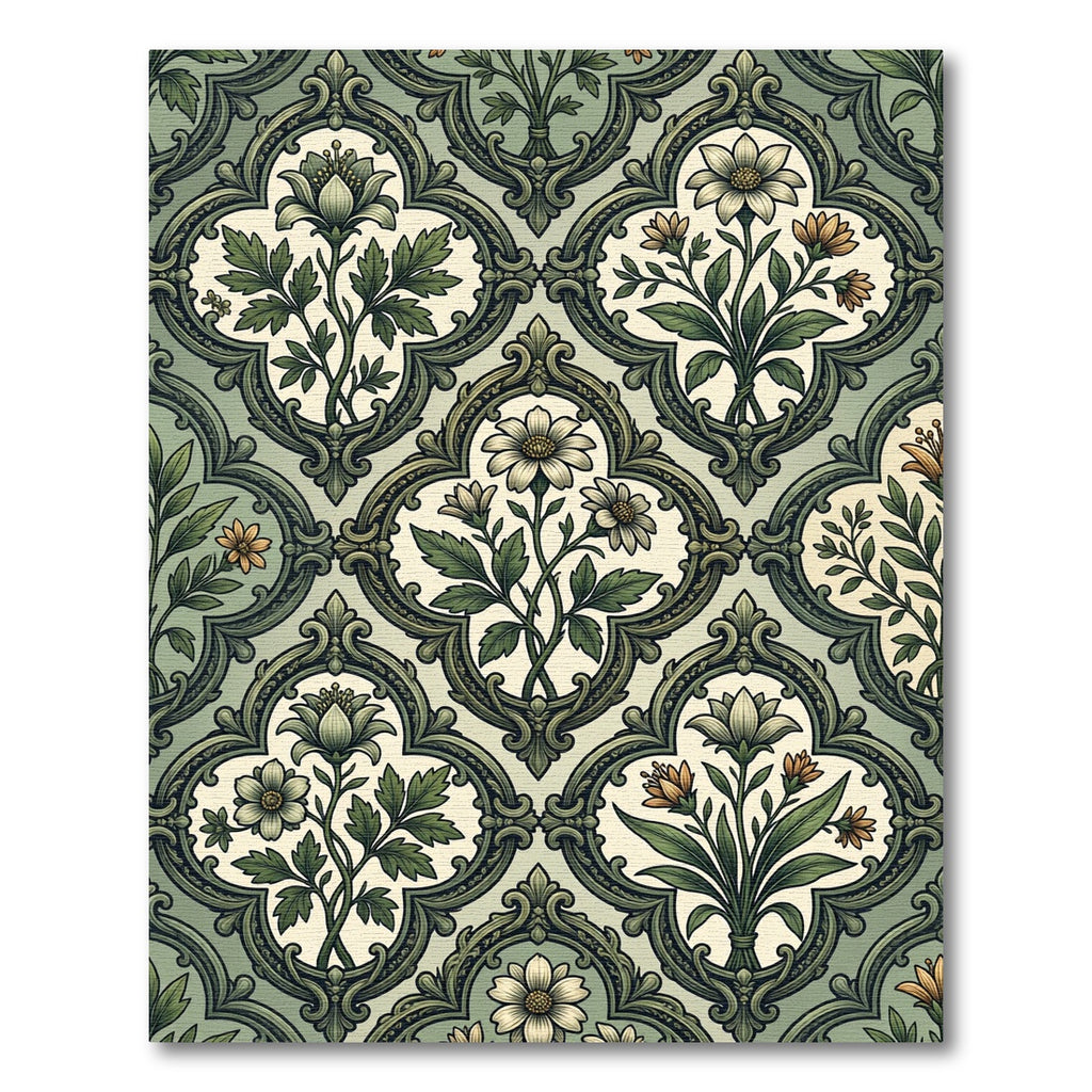 Vintage Sage Victorian Floral Damask Rug