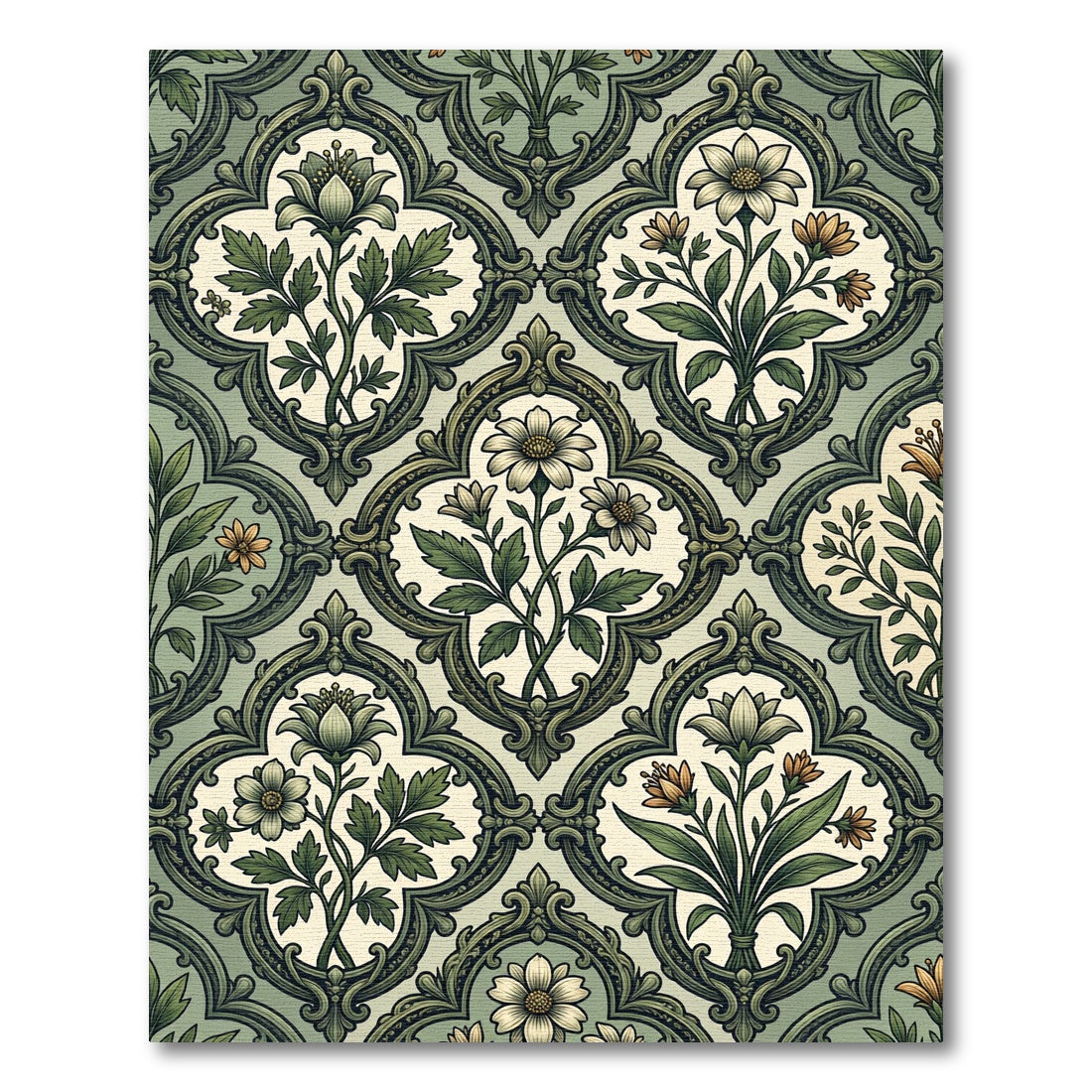 Vintage Sage Victorian Floral Damask Rug