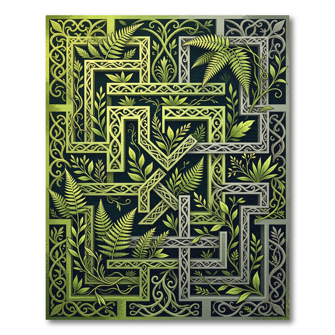Lush Green Fern Celtic Knotwork Square Rug