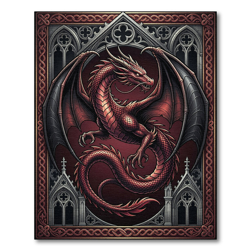 Gothic Crimson Dragon Archway Art Rug