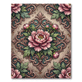 Elegant Blush Peony Filigree Damask Rug