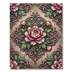 Elegant Blush Peony Filigree Damask Rug