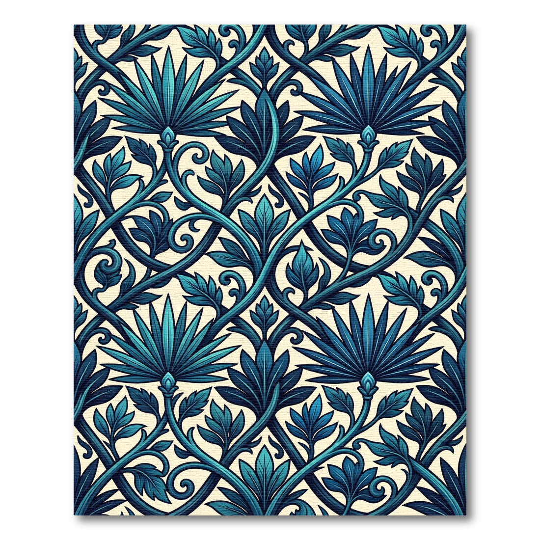 Deep Teal Leaf Vine Accents Rug