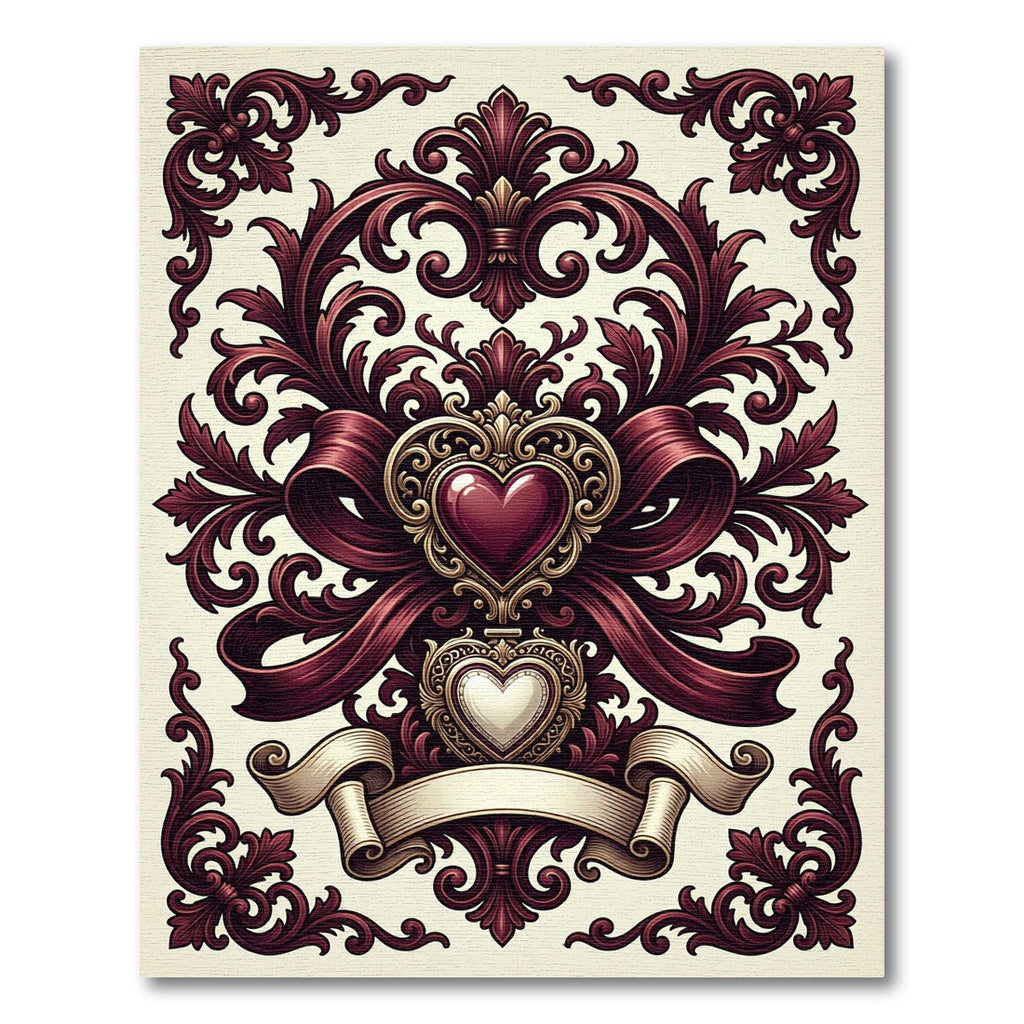 Ornate Burgundy Heart Victorian Filigree Rug