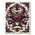 Ornate Burgundy Heart Victorian Filigree Rug