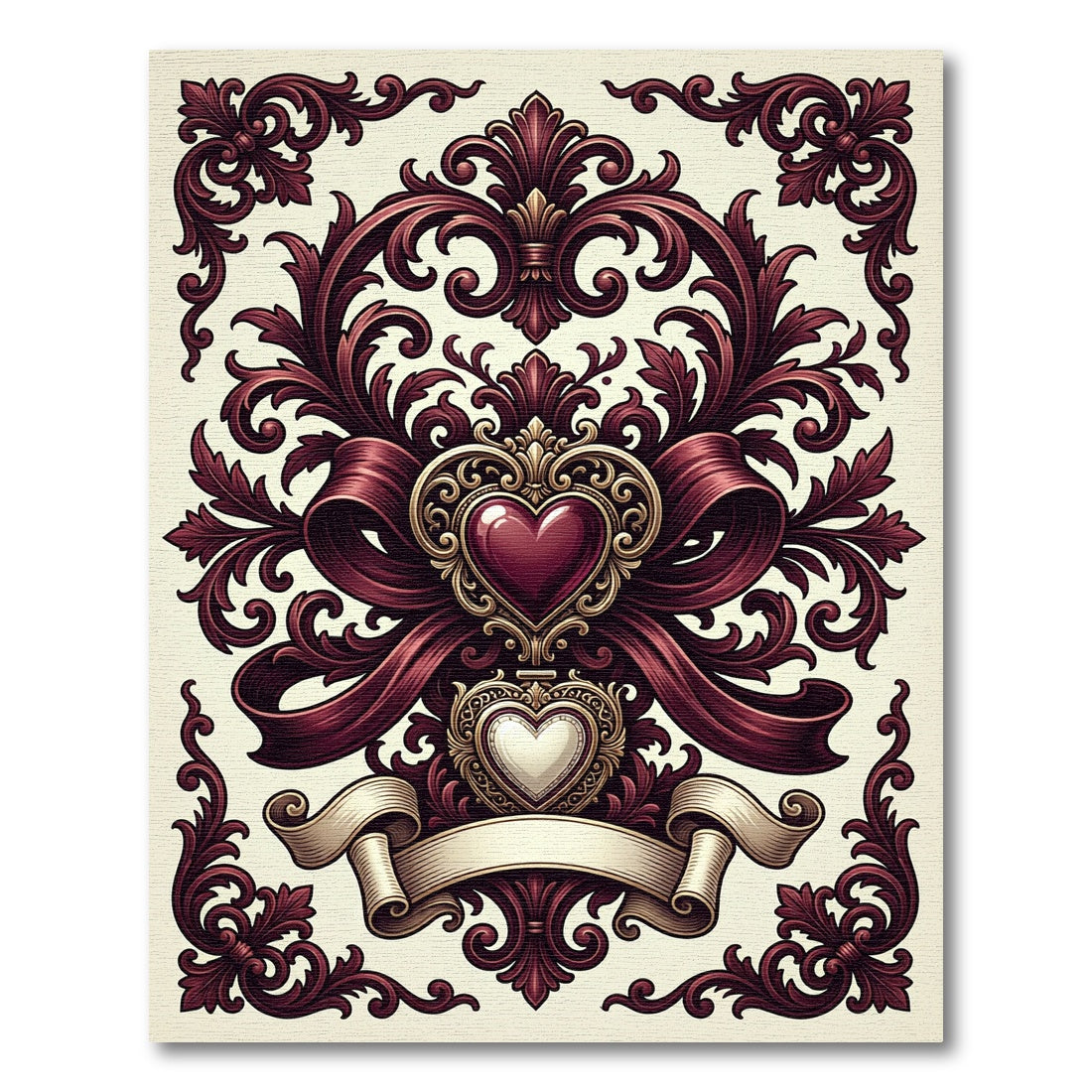 Ornate Burgundy Heart Victorian Filigree Rug