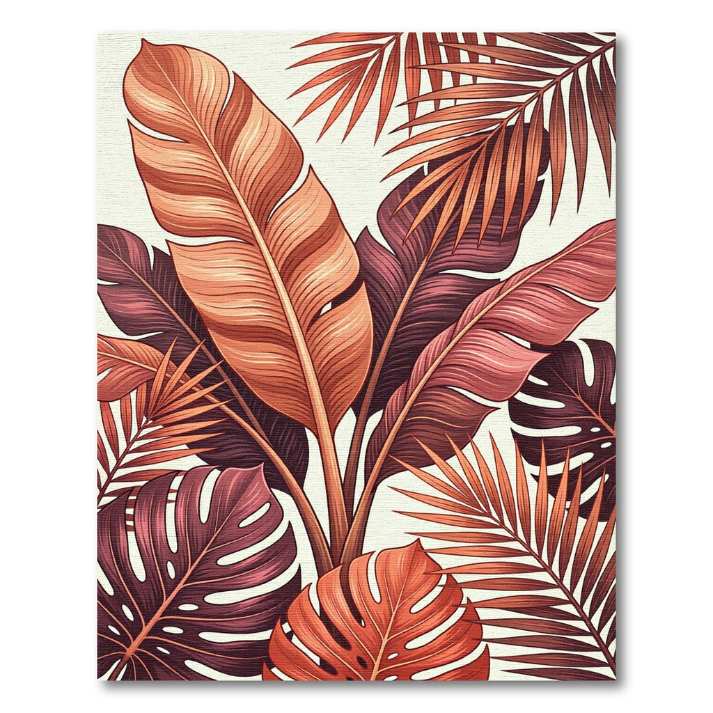 Rich Coral Tropical Fern Montera Leaves Rug