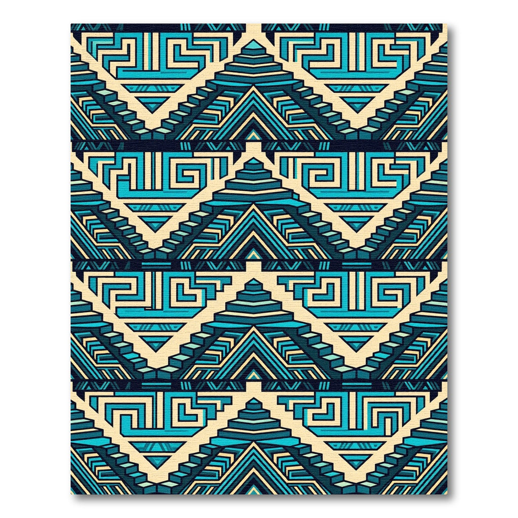 Geometric Step Pyramid Teal Aztec Art Rug