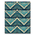 Geometric Step Pyramid Teal Aztec Art Rug