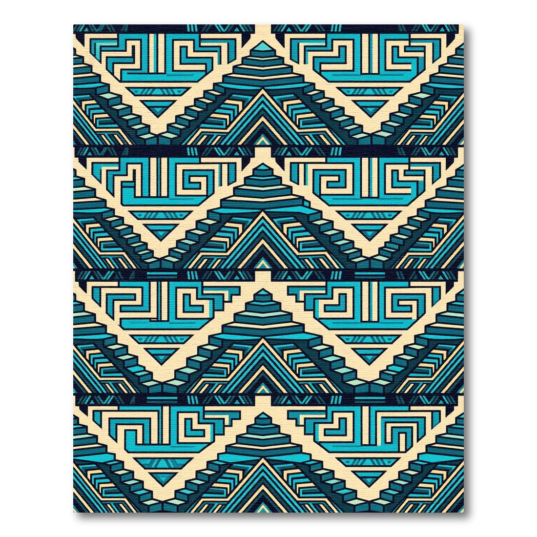 Geometric Step Pyramid Teal Aztec Art Rug
