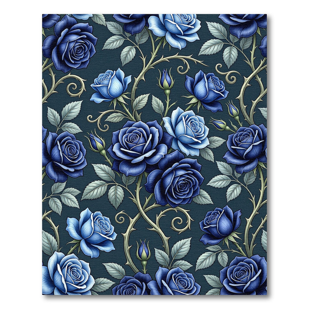 Elegant Dark Blue Rose Botanical Rug