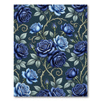 Elegant Dark Blue Rose Botanical Rug